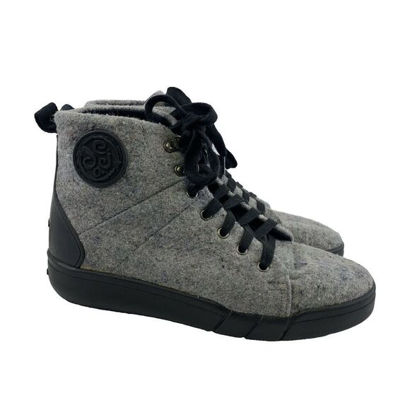DEJA Shoe Eco Sneaks Boot Gray Wool Felt Lace Up Ankle Hiking Womens 8.5 - Picture 1 of 16